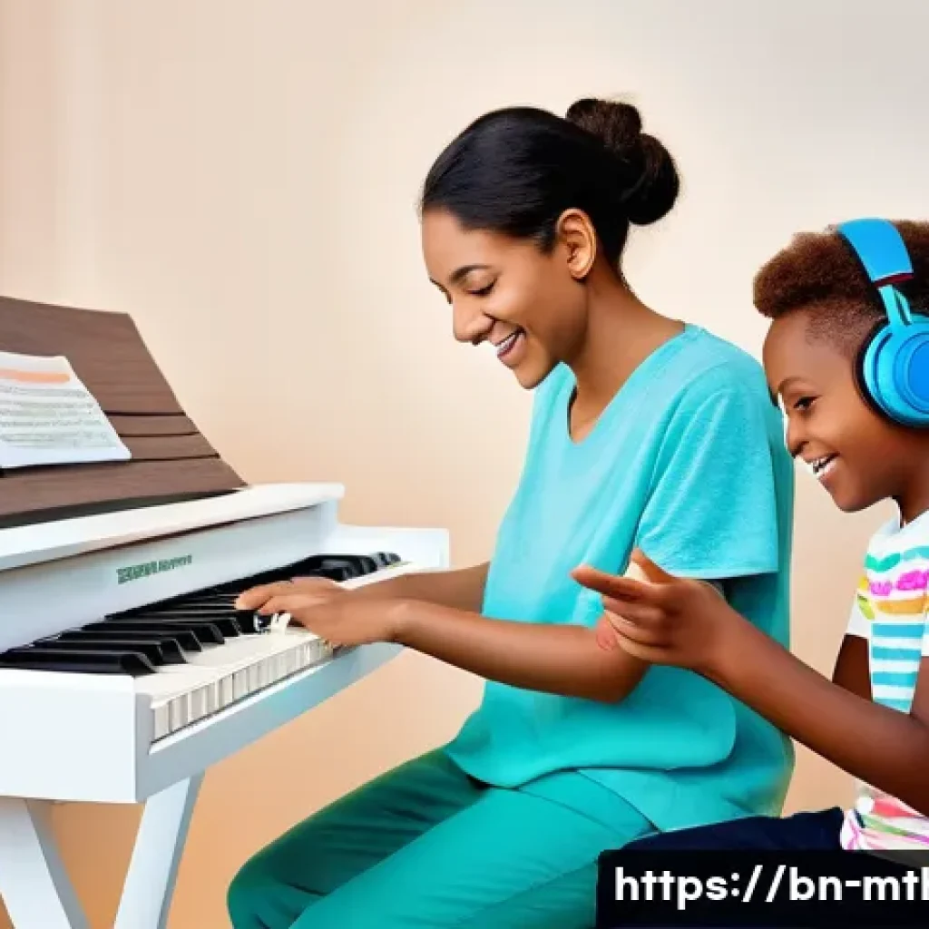 음악테라피사 전문성 강화 - **Prompt 1: "A compassionate female music therapist, in her mid-30s, wearing a smart casual blouse a...