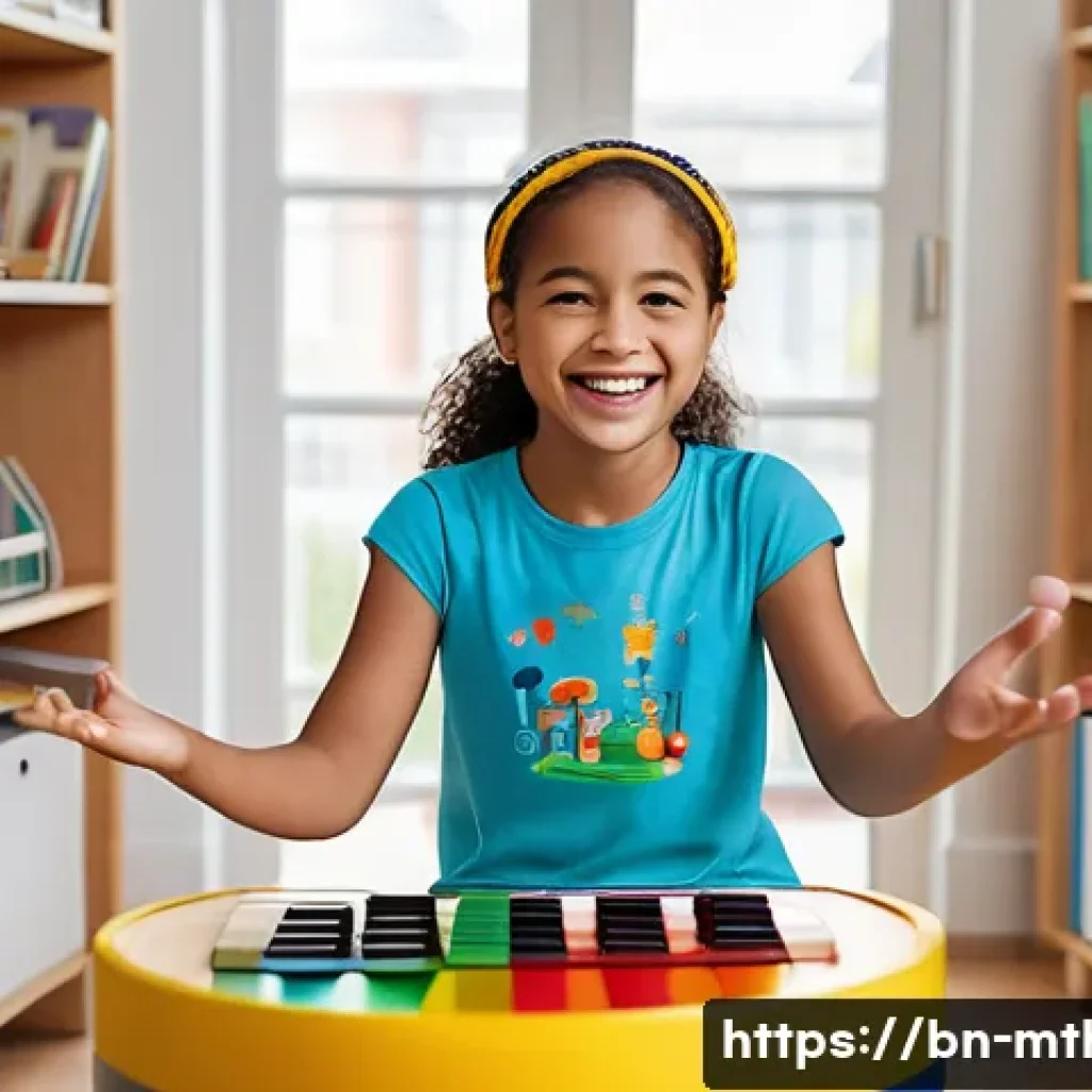 음악테라피사 전문가로 성장하기 - A brightly lit, modern music therapy room designed for children. A kind-faced female music therapist...