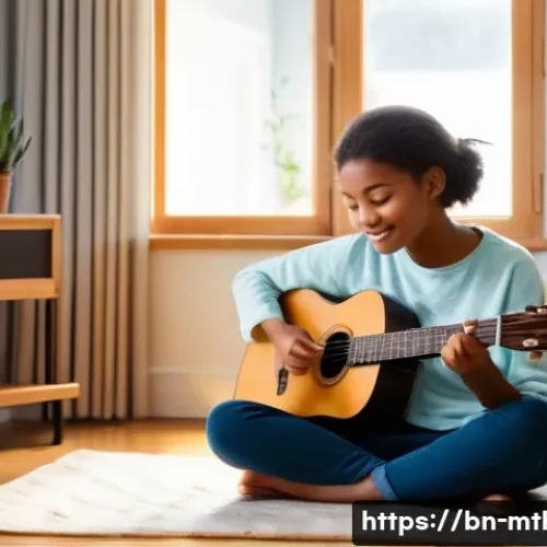 Home 31 음악테라피사 실습 팁 - "A young, empathetic female music therapy intern, wearing a long-sleeved cotton blouse and dark trou...