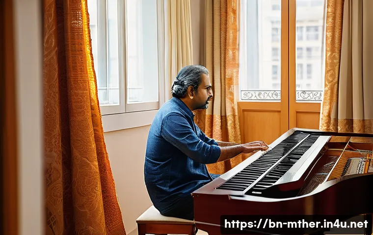음악테라피사 교육과정 - A professional music therapist in a calm therapy room, attentively listening to a middle-aged Bengal...
